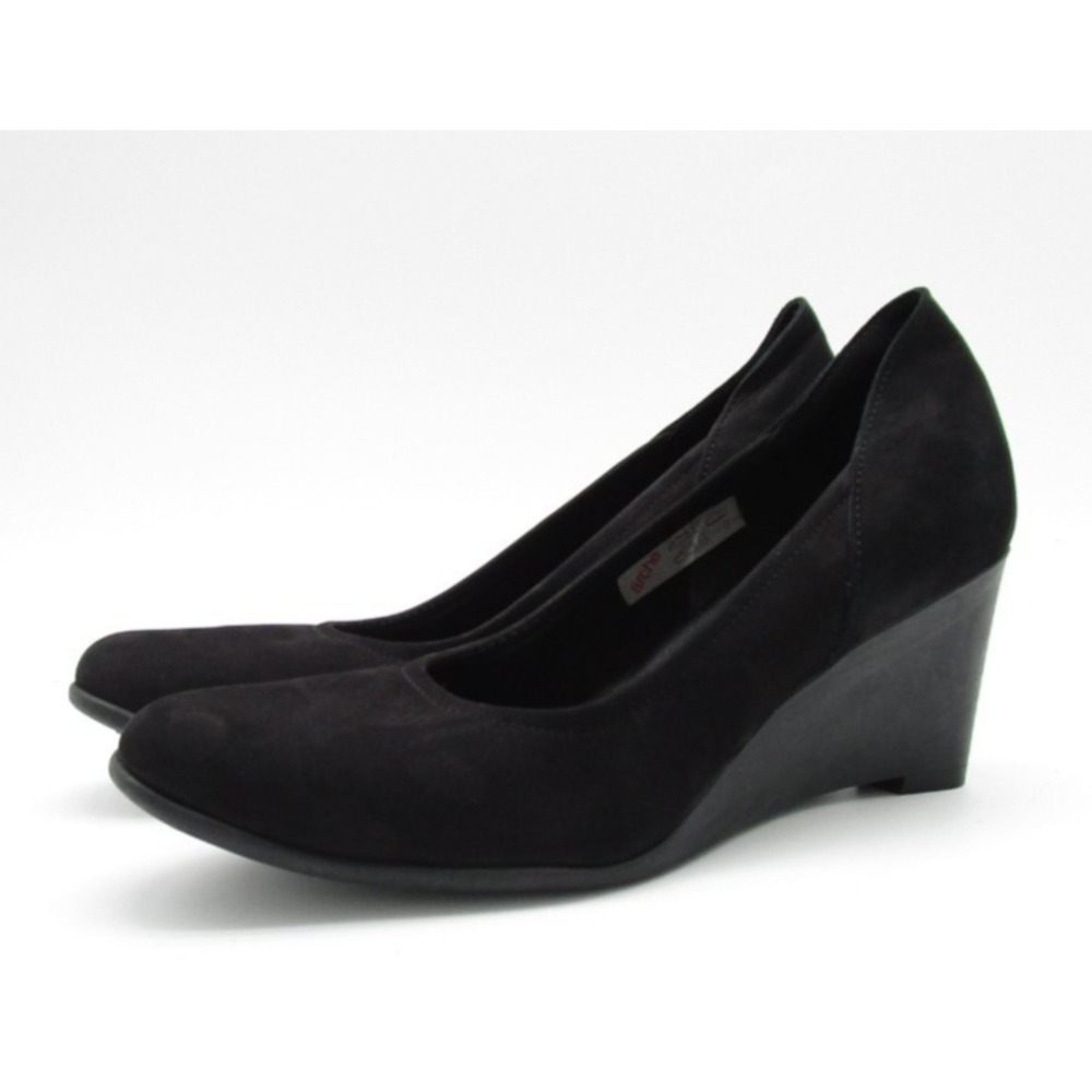 Arche Ballerina Ruched Nubuck Leather Wedge Pump Shoes Black EU 39 US 8.5 Womens